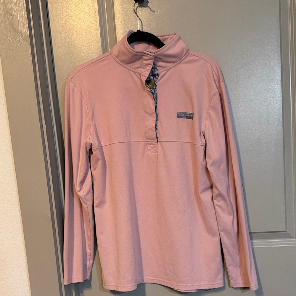 Simply Southern Pink Pullover with Patterned Trim